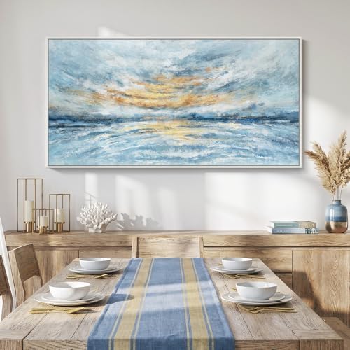 Large Framed Coastal Abstract Wall Art for Living Room, Horizontal 30x60 In - Image 3