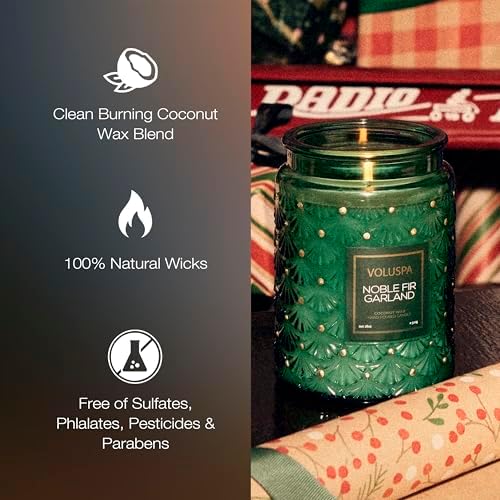 Voluspa Noble Fir Garland, Large Candle Jar, 18oz, Coconut Wax Blend, Scented Candles for Home, 100 Hour Burn Time, Poured in the USA - Image 4