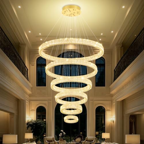 Extra Large Ring Chandelier Modern LED Gold 6 Ring Chandelier for High Ceiling Long Stair Crystal Chandeliers D8+15.7"+23.6"+31.5"+39.4"+47.5" - Image 3
