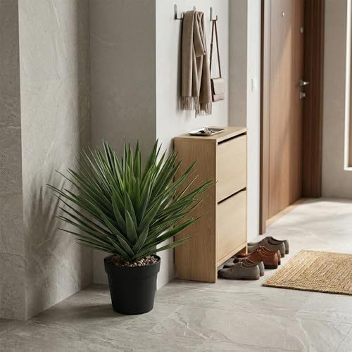 22 Inches Artificial Agave Plant for Indoor & Outdoor - Large Fake Agave Plant in Black Pot with Real Stone Pebbles, Modern Home Office Decor, 105 Leaves - Image 5