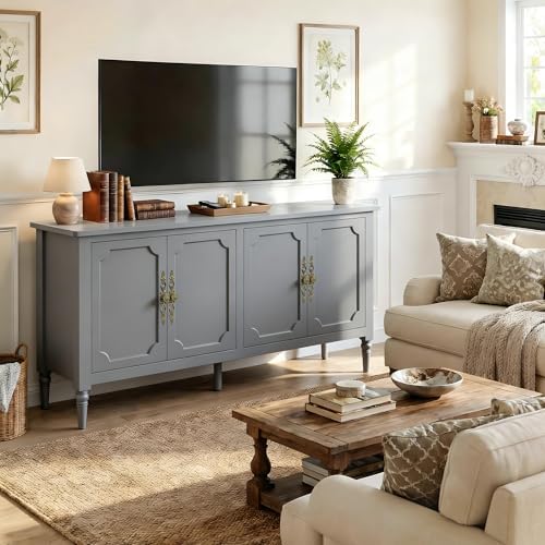 RoyalCraft 118" Buffet Cabinet with Storage, Vintage Sideboard with Adjustable Shelves, Mid Century Modern Painted Credenza Coffee Bar for Kitchen, Dining Room, Entryway, Living Room, Dove Gray - Image 7