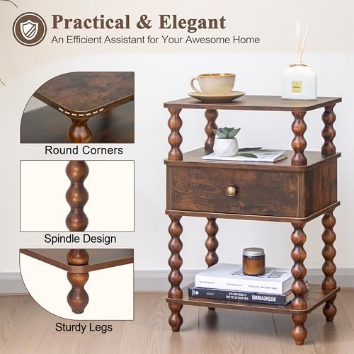 AWASEN Night Stand, Mid Century Nightstand with Drawer, Bed Side Table - Image 3