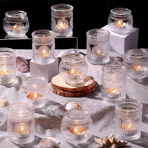 DARJEN 24Pcs Clear Votive Candle Holders - Glass Tea Light Candle Holder, Candle Holders Bulk, Embossed Candle Votives for Wedding Centerpiece & Home Decor by DARJEN