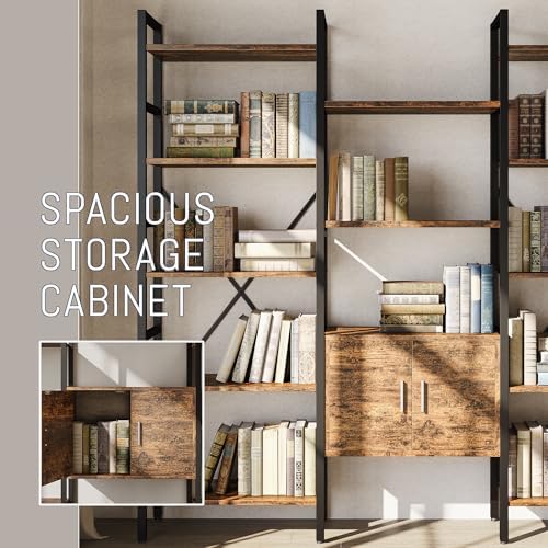 INNOD 70" Triple 5 Tier Book Shelf, Large Industrial Bookcase with Storage Cabinet, Tall Bookshelf with Open Display Shelves Furniture for Living Room Bedroom Home Office Rustic Brown - Image 4