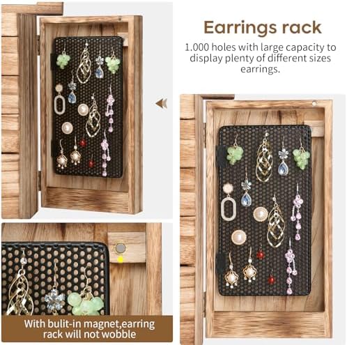Meangood Jewelry Box Jewelry Organizer, 5-Layer Wooden Jewelry Organizers and Storage Boxes for Women Girls, Ring Earring Bracelet Necklace Holder Organizer with Mirror & Drawers (Carbonized Black) - Image 5