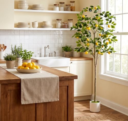 6FT Faux Lemon Tree with Natural Wood Trunk, Lifelike Artificial Plant - Image 2