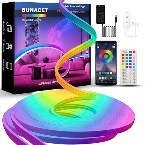 52FT LED Neon RGB+IC Lights IP65 Waterproof Outdoor Lights 2 Rolls by BUNACET