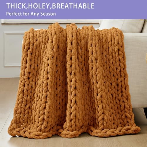 Bigacogo Chunky Knit Throw Blanket for Couch, 40x40 inches, Burnt Orange - Image 4
