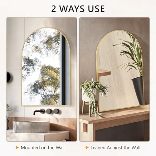 Arched Bathroom Mirror for Wall, 36" x 24" Metal Frame Vanity Mirror, Gold - Image 6