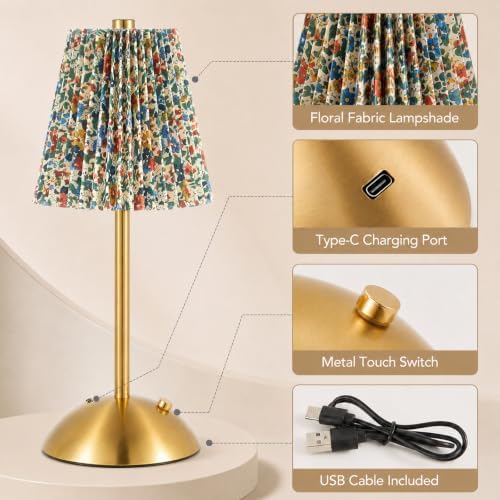 6 Pcs Cordless Table Lamp Rechargeable Touch Lamp, Gold Floral - Image 3