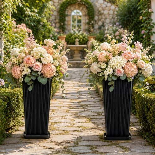 NicBex 24" Tall Planters for Outdoor Plants Set of 2 Square Fluted,Black - Image 6