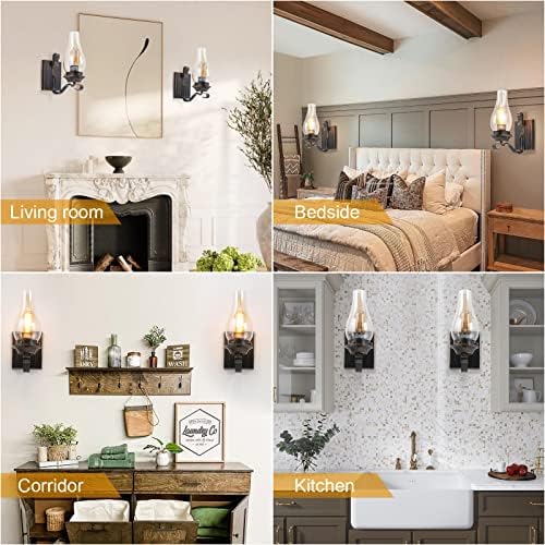 Yisuro Hardwired Wall Sconce,Oil Rubbed Bronze Hardwired Wall Sconce Indoor, Retro Rustic Wall Lamps with Amber Glass,Vintage Bedside Sconces Wall Lighting for Living Room Bathroom - Image 3