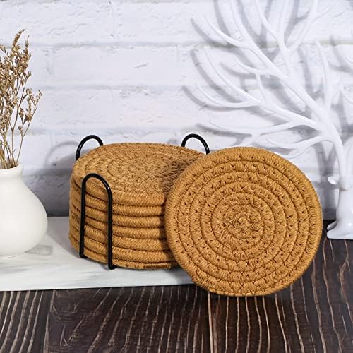 Mckanti 8 Pcs Drink Coasters with Holder, Absorbent Coasters for Drinks, Minimalist Cotton Woven Coaster Set for Home Decor Tabletop Protection Suitable for Kinds of Cups, 4.3 Inches. - Image 7