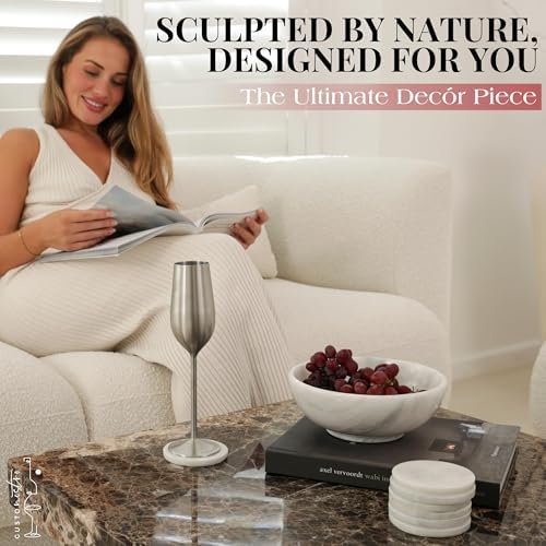 Gusto Nostro 8" Luxury White Marble Decorative Bowl for Coffee Table - Elegant Modern Fruit Bowl for Kitchen Counter - Heavy Stone Entryway Catch all for Keys, Jewelry, Potpourri Holder - Medium Size - Image 2