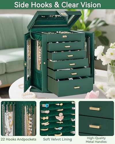 AKOZLIN 6-Tier Jewelry Box Organizer 5 Drawers Storage XXL Green - Image 7
