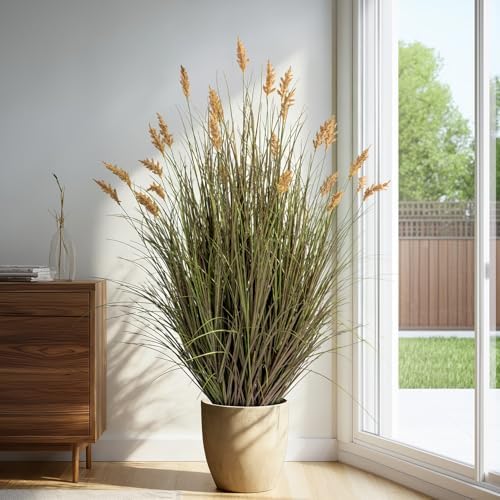 Lifelike Faux Plastic plantas Synthetic Pampas Grass Indoor Outdoor Realistic Floor Plants pet Friendly Fake Grass for Home Office Wedding Patio Front Artificial Grass Decor Housewarming Gift - Image 7