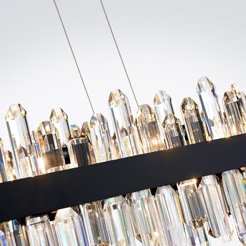 Black Oval Crystal Chandelier L35.4 inch, 20-Lights Chandeliers Modern Crystal Chandelier Pendant Light Fixture G9 Lights Pendant Ceiling Light for Dining Living Room Kitchen Island - Image 6