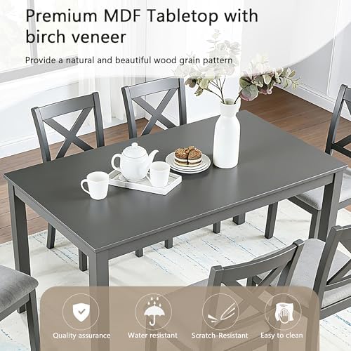 Harper & Bright Designs Modern 7-Piece Dining Set,58.5" Solid Wood Table & 6 Padded X-Back Style Chairs, Grey for Kitchen/Dining Room, 6-Person Seating - Image 3