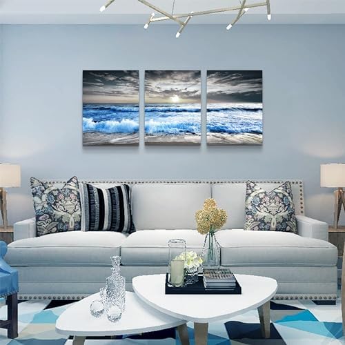 MHARTK66 3 Piece Canvas Wall Art - Blue Ocean Wave Seascape Pictures - Bedroom, Living Room, Office Wall Decor - Modern Home Decor - Image 6