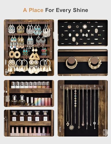 Nicetree Mirror Jewelry Cabinet, Lockable Full Length Mirror, 2 Drawers - Image 7
