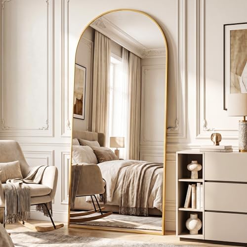 Full Length Mirror, 76" x 34" Arched Full Body Mirror Large Standing Floor Mirrors, Mirrors for Bedroom, Bathroom, Living Room Standing or Wall Leaning, Gold by Novlux