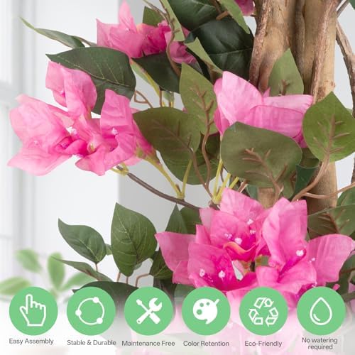 2Pack Artificial Bougainvillea Tree – 5FT Faux Silk Pink Bougainvillea Plant with Pot for Indoor Outdoor Decor, Tall Fake Tropical Tree for Home, Office, Patio, Balcony, Wedding Decoration - Image 2