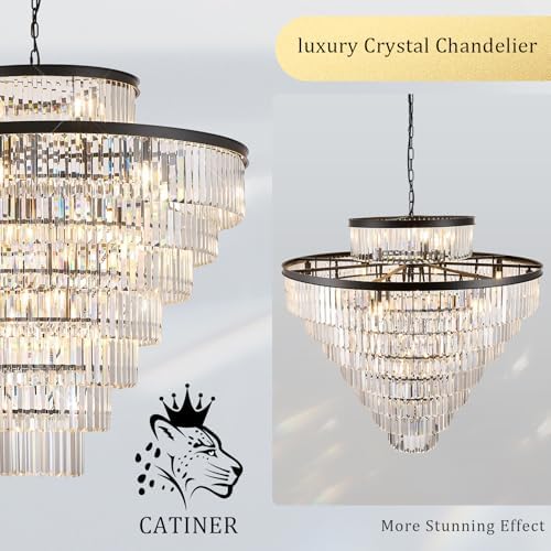 CATINER 43.3" Large Crystal Chandelier,28-Light Modern Black Light Fixture - Image 6
