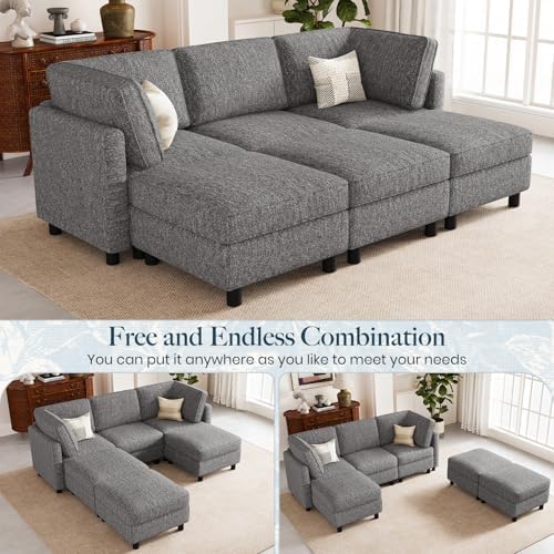 Belffin 84.3" Modular Sectional Sofa 6 Seats Sleeper Sofa Washable Sectional Couches for Living Room Comfy Couches with Storage Seat Couch Sofas with Chaise,Grey - Image 4
