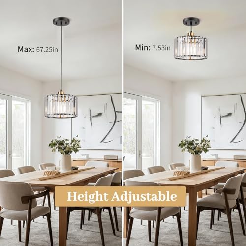 TALOYA Pendant Lights Kitchen Island Black and Gold, Crystal Pendant Light Modern for Dining Room, Height Adjustable Chandelier Hanging Island Light Fixtures for Kitchen Hallway(Bulb Not Included) - Image 6