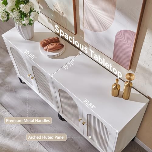 IFGET 123.5" W Modern Arched Sideboard Buffet Cabinet with Storage, White - Image 5