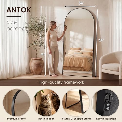 Antok 76" x34” Arched Full Length Mirror, Floor Mirror with Stand,Black - Image 3