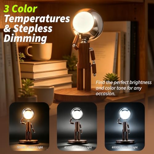 Cordless Table Lamp Wooden Rechargeable Touch Dimming Bedside - Image 3