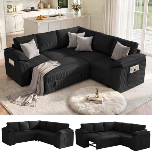 85 In L Shaped Modular Sectional Sofa Couch for Living Room, Black by Leramaner
