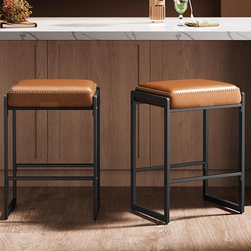 VASAGLE Bar Stools Set of 2, Counter Height, PU Leather, 26-Inch by VASAGLEbySONGMICSHOME