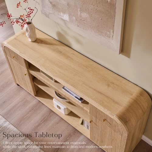 T4TREAM 70" Fluted TV Stand with Storage, 32" Tall Entertainment Center - Image 4