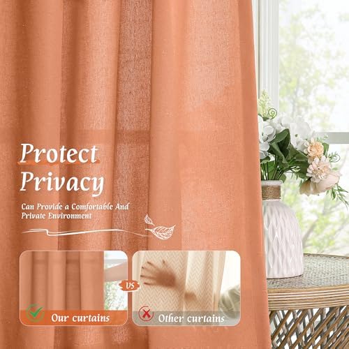 LAMIT Terracotta Linen Curtains 72 inches Long for Living Room 2 Panels - Image 5