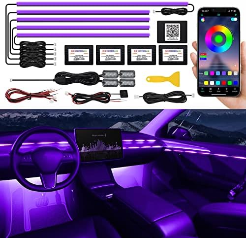 Acrylic Interior Car LED Strip Light with Wireless APP, RGB 10 in 1 with 175 inches 593 LEDs Fiber Optic Ambient Lighting Kits, 16 Million Colors Sound Active Function Car Neon Lights by MAODANER