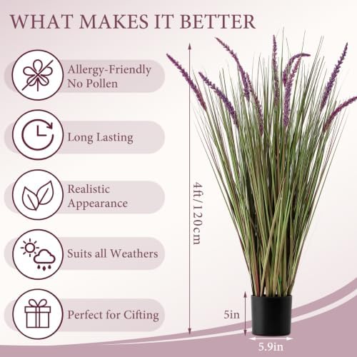 Jexine 2 Pack 4ft Artificial Veronica Grass Plants, Purple, Potted - Image 2