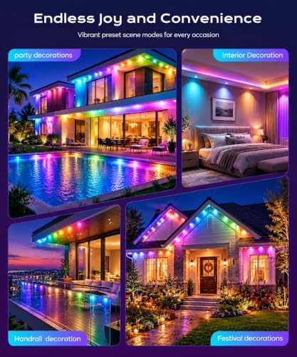 300Ft Permanent Outdoor Lights, RGB+IC Smart LED Eave Lighting with App/Remote Control,IP67 Waterproof,16 Million Colors,Scene Modes, DIY Music Sync, for Christmas, Holiday & Party Decor - Image 7