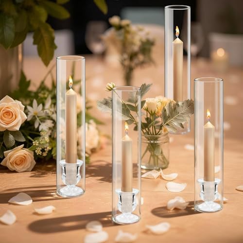 12 Sets Glass Hurricane Candle Holders - 12.6” Glass Candlestick Holders with Clear Tall Cylinder Candle Sleeves for Wedding, Christmas Table Decor (12) - Image 5