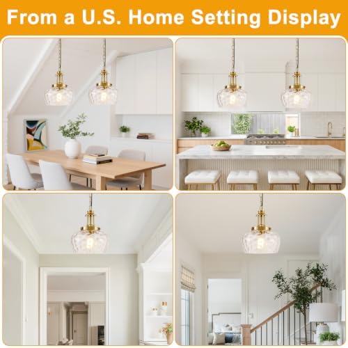 Plug in Pendant Lights Kitchen Island, Modern Brushed Gold Pendant Light Fixtures with 10" Clear Hammered Glass Shade, Industrial Hanging Pendant Lights Fixture for Kitchen Island Dining Room Entryway - Image 4