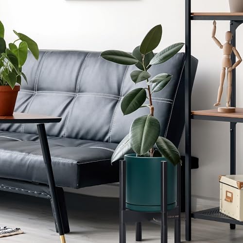 D'vine Dev Ceramic Pot with Ebony Wood Stand, Teal, 10 in, 55-B-L-4 - Image 4