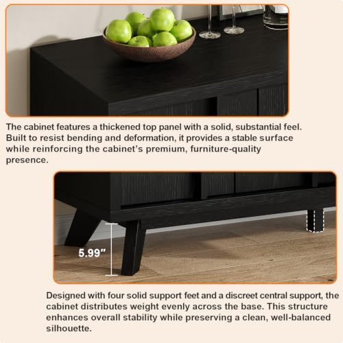 knoworld 59" Sideboard Buffet Cabinet with Storage, Modern Credenza, Black - Image 7