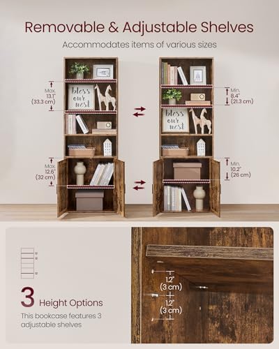 VASAGLE 6-Tier Bookshelf with Doors, 23.6 x 9.4 x 68.9 Inches - Image 4