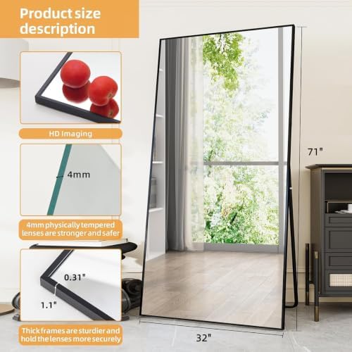 LFT HUIMEI2Y 71"x32" Full Length Mirror, Black Floor Mirror - Image 2