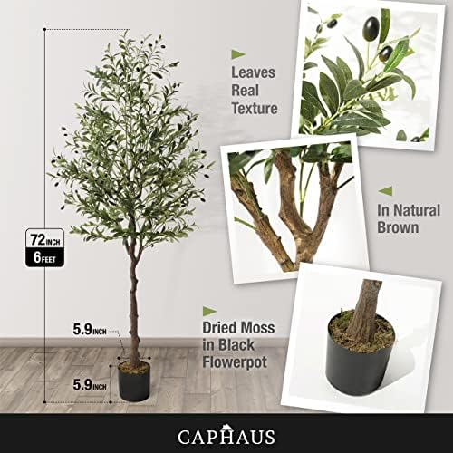 CAPHAUS 6FT Artificial Olive Tree Potted, UV Resistant Indoor Faux Plant - Realistic for Living Room, Office Decor, Housewarming Gift (72 Inch) - Image 2
