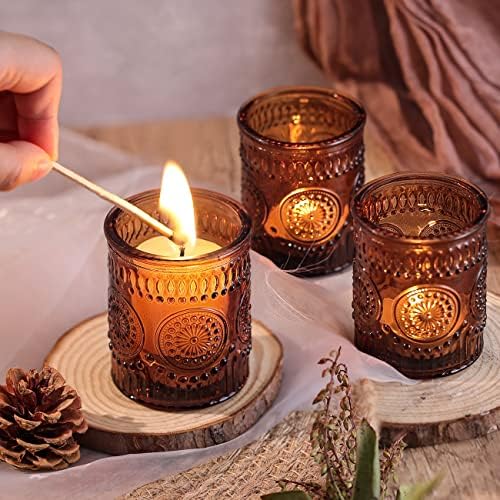 Amber Votive Candle Holders Set of 36- Glass Tea Lights Candle Holders Bulk - Image 4