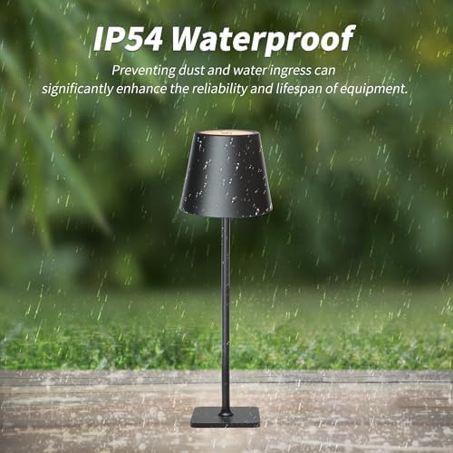 Mr. White Outdoor Waterproof Cordless Set of 2 Rechargeable Portable Top Touch Battery Operated Powered LED Table Lamp Desk Lamp Lights for Restaurant Kitchen Patio Dinner Dining (Black 2 Pack) - Image 2