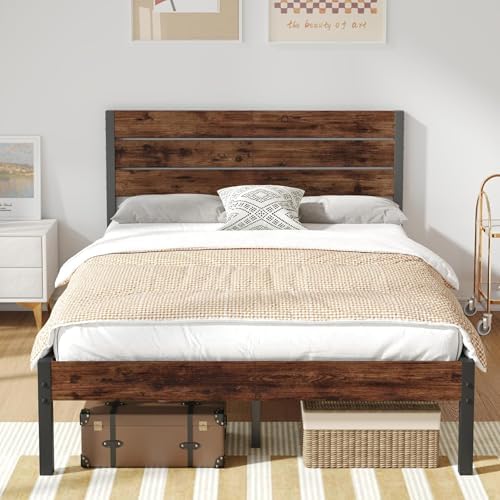Fluest Full Bed Frame with Headboard and Footboard, Metal Full Bed Frame with Under Bed Storage, All-Metal Support System, No Box Spring Needed, Easy Assembly,Rustic Brown by Fluest