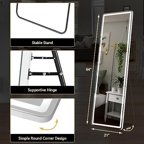 Sweetcrispy LED Full Length Floor Mirror, 71"x26" Lighted Full Body Mirror - Image 6